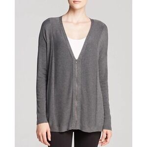 Eileen Fisher Zip Front Cardigan Womens M Gray Basic Staple Layering Academia